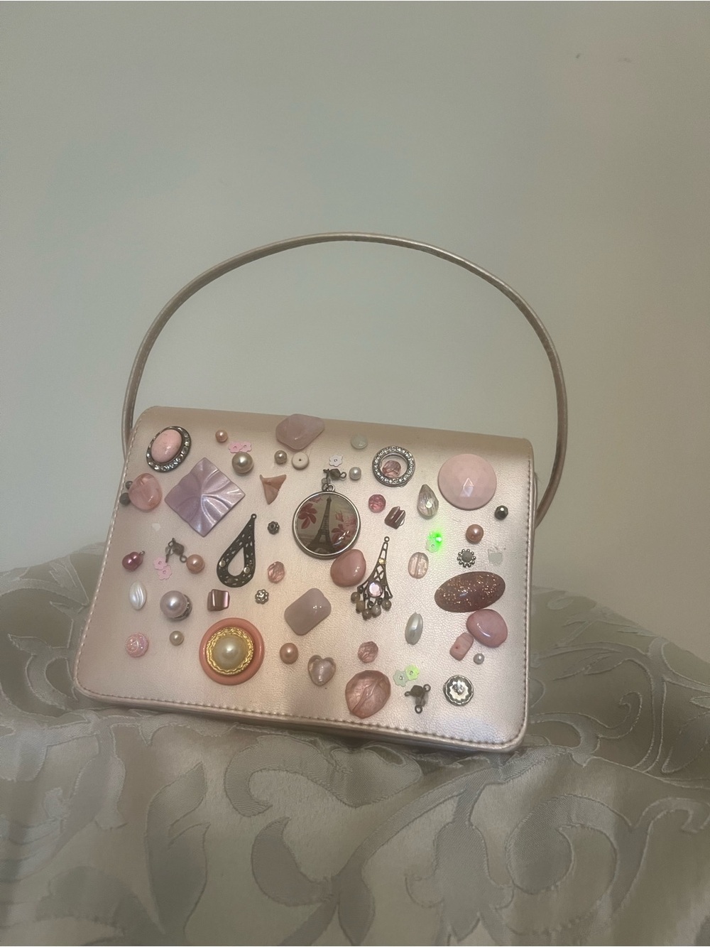 Bejeweled Pink Embellished Top-Handle Bag